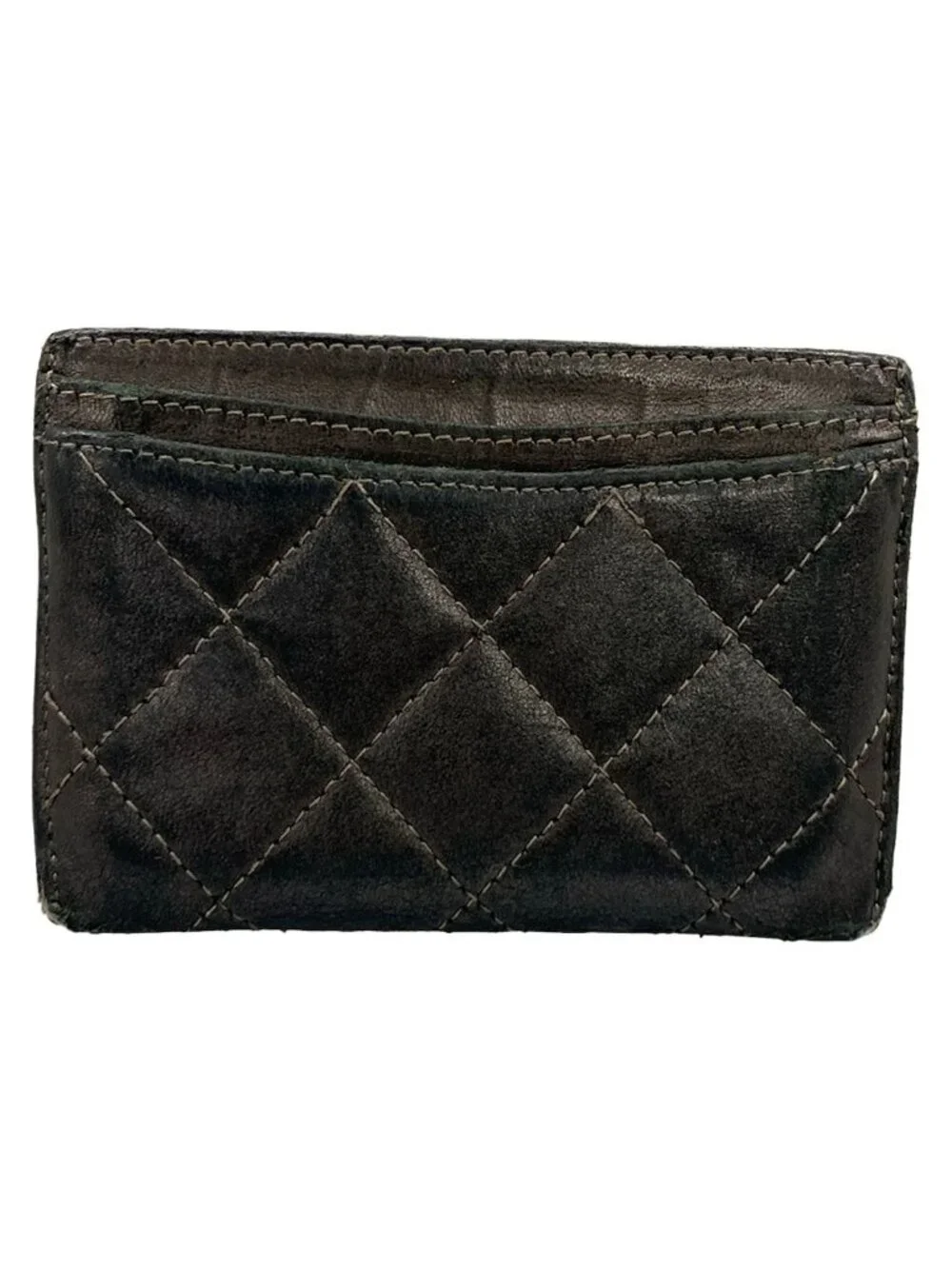 Chanel Card Case Quilted Black Silver Lambskin